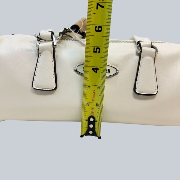 Steve Madden White Barrel Satchel Shoulder Bag Tassel Charm New With Tags - Picture 7 of 9